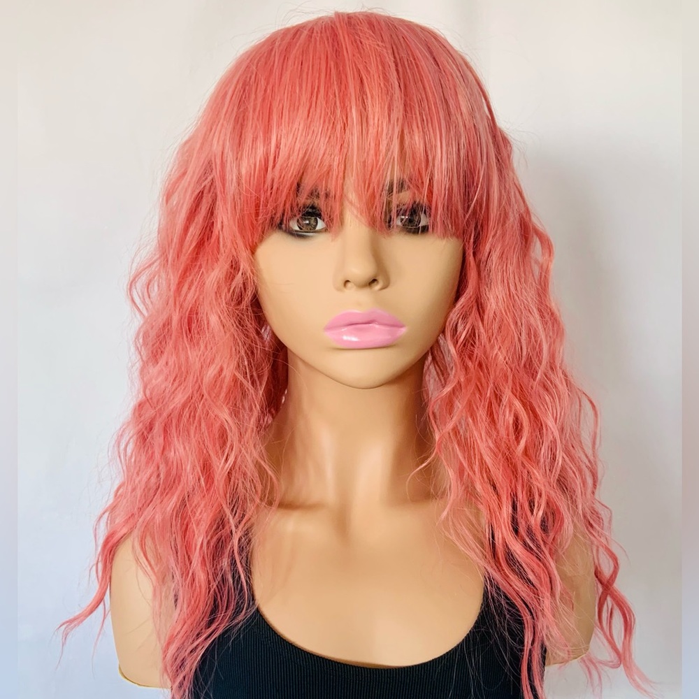 “Put On & Go” Pink Coral 20” Premium Fiber Wig with Bangs
